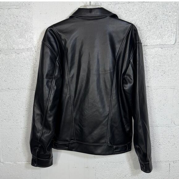 Mode of One Men's Faux-Leather Trucker Jacket, Deep Black small, $100 - Picture 3 of 9